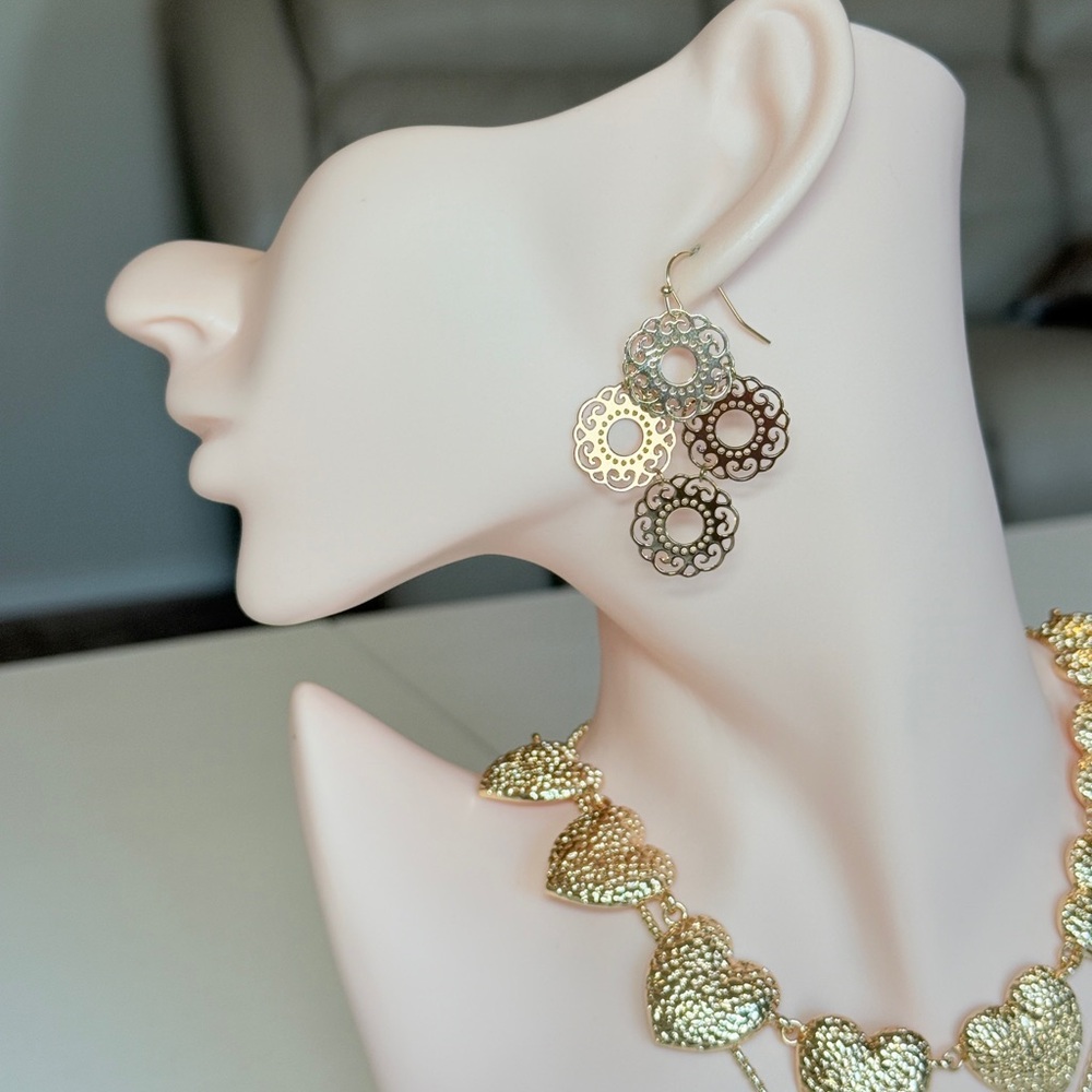 Gold Filigree Drop Earrings - Picture 4 of 13